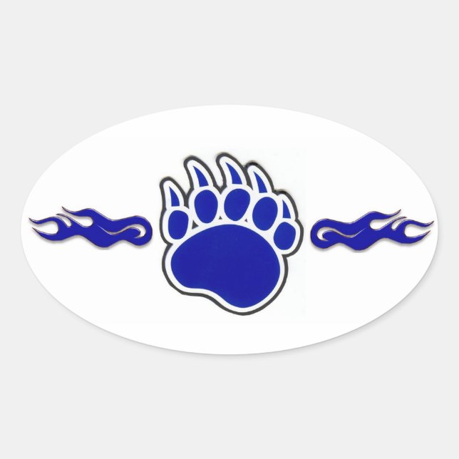 Sticker Ovale Patte d'ours bleue avec des flammes (Devant)