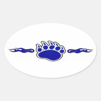 Sticker Ovale Patte d'ours bleue avec des flammes
