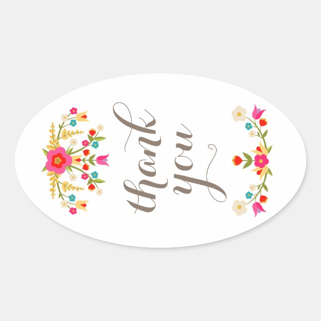 Sticker Ovale Pays Fleurs Merci Balises cadeaux (Devant)