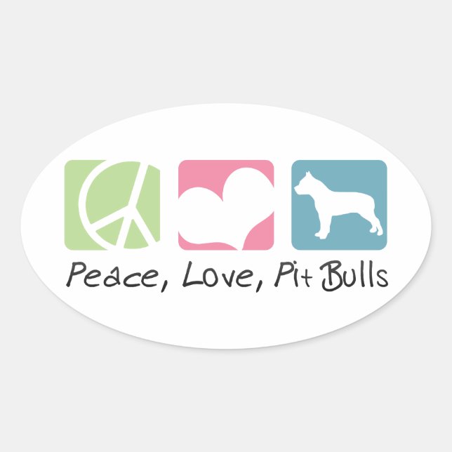 Sticker Ovale Peace Love Pit Bulls (Devant)