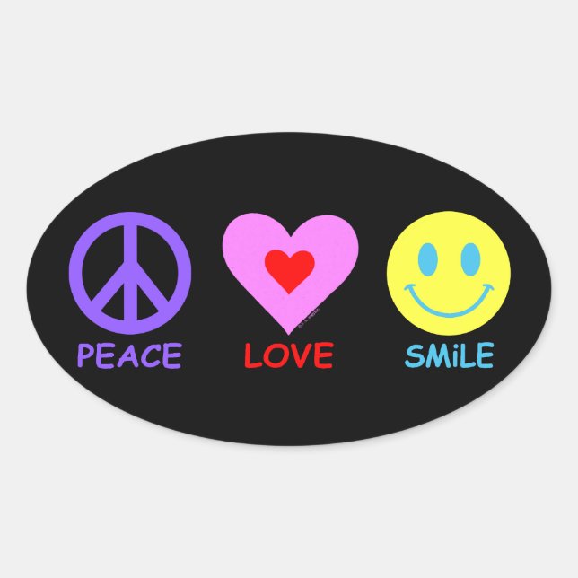 Sticker Ovale Peace Love Smile (Devant)