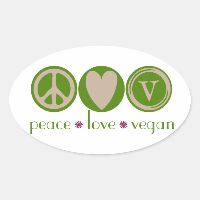 Sticker Ovale Peace Love Vegan (Devant)