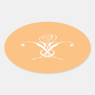 Sticker Ovale Peach Retro White Flourd Rose