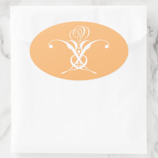 Sticker Ovale Peach Retro White Flourd Rose (Sac)