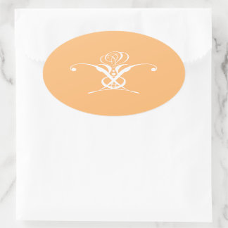 Sticker Ovale Peach Retro White Flourd Rose