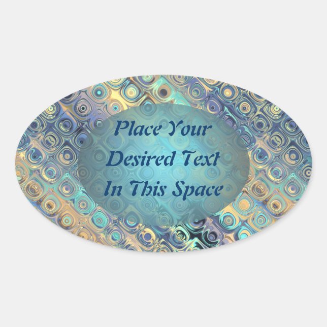 Sticker Ovale Peacock Feathers Texte Personnalisable Abstrait ré (Devant)