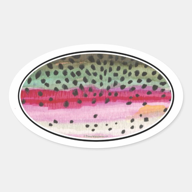 Sticker Ovale Pêche à la truite arc-en-ciel (Devant)