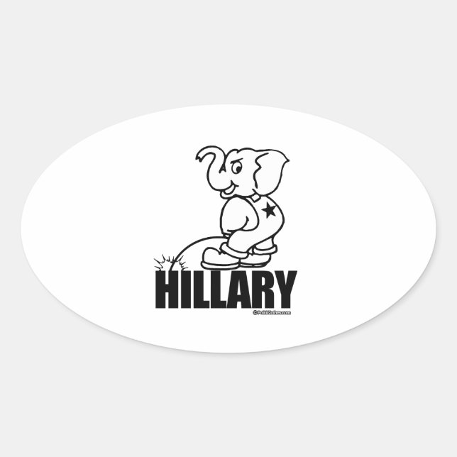 Sticker Ovale Pee sur Hillary (Devant)