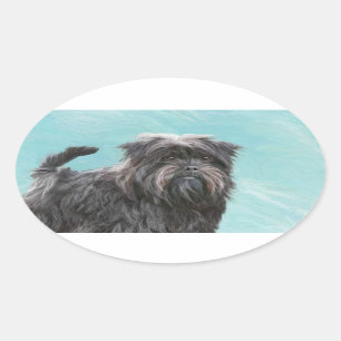 Sticker Ovale Peinture Affenpinscher - Joli art original chien