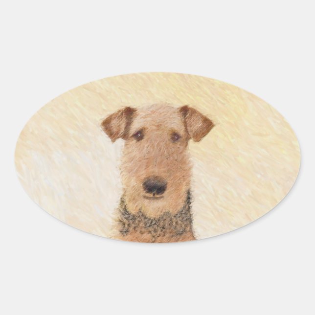 Sticker Ovale Peinture Airedale Terrier - Cute Original Art (Devant)