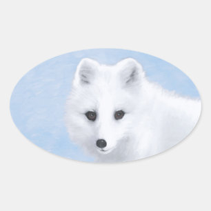Sticker Ovale Peinture Arctic Fox - Art original de la faune