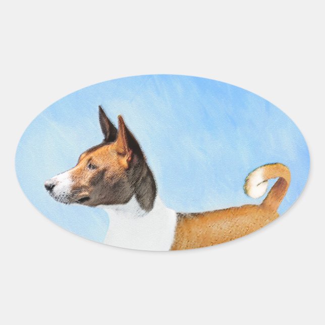 Sticker Ovale Peinture Basenji - Belle Art Original (Devant)