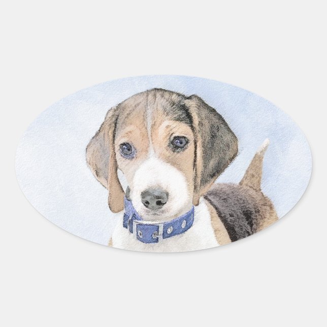 Sticker Ovale Peinture beagle - Cute Original Chien Art (Devant)