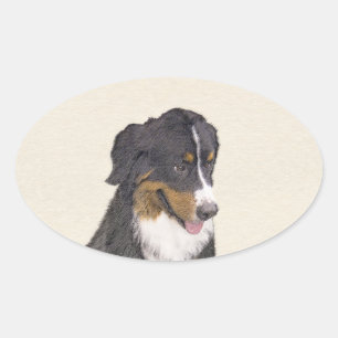 Sticker Ovale Peinture bernoise de chien de montagne - Art origi
