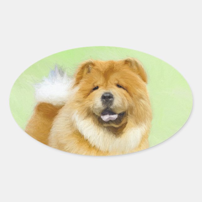 Sticker Ovale Peinture Chow Chow - Joli art original chien (Devant)