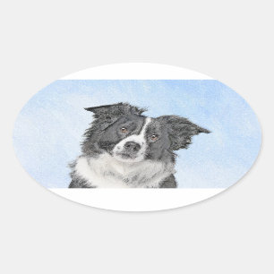Sticker Ovale Peinture Collie Bordure - Joli art original chien