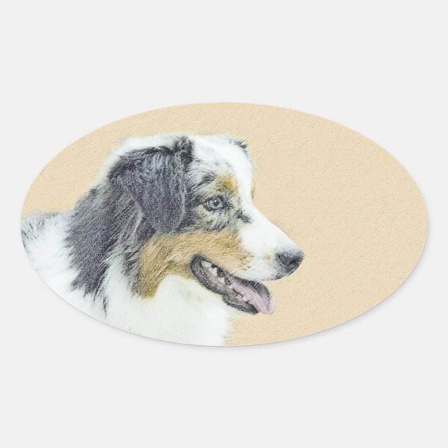 Sticker Ovale Peinture de berger australien - Art original de ch (Devant)