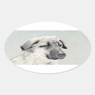 Sticker Ovale Peinture de bergers anatolien - Art original de ch