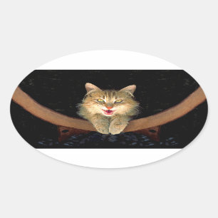 Sticker Ovale Peinture de chat Mad - Cute Original Cat Art