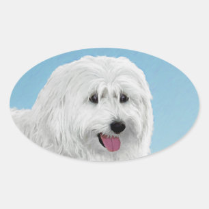 Sticker Ovale Peinture de chien des lowland polonais - Art du ch