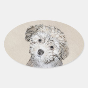 Sticker Ovale Peinture de Chien Havanais - Cute Original Chien A