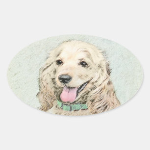 Sticker Ovale Peinture de Cocker Spaniel Buff - Art de chien ori
