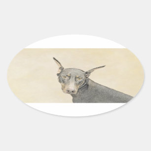 Sticker Ovale Peinture de Doberman Pinscher - Art original de ch