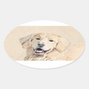 Sticker Ovale Peinture de Golden Retriever - Beau art original d