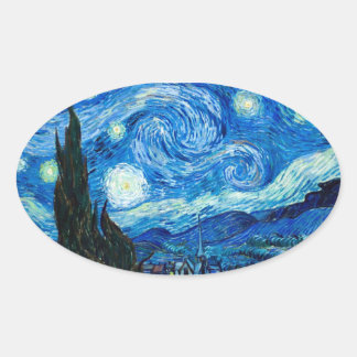 Sticker Ovale Peinture de nuit étoilée par le peintre Vincent
