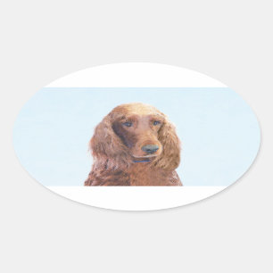 Sticker Ovale Peinture de Setter irlandais - Joli art original d