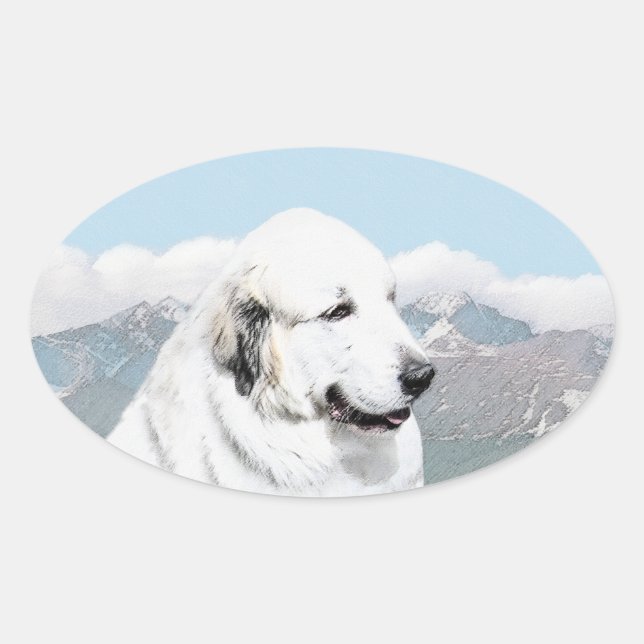 Sticker Ovale Peinture des Pyrénées - Art original du chien (Devant)