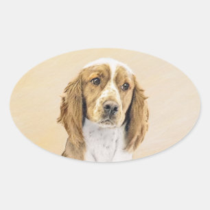Sticker Ovale Peinture d'espagnol Welsh Springer - Art original 