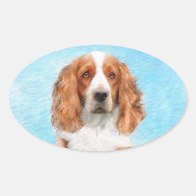 Sticker Ovale Peinture d'espagnol Welsh Springer - Art original  (Devant)