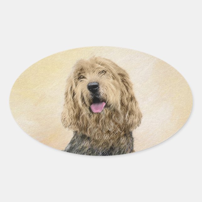 Sticker Ovale Peinture d'Otterhound - Joli art original de chien (Devant)
