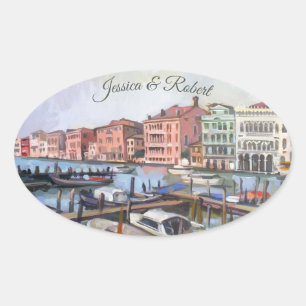 Sticker Ovale Peinture du Grand Canal, Venise, Italie