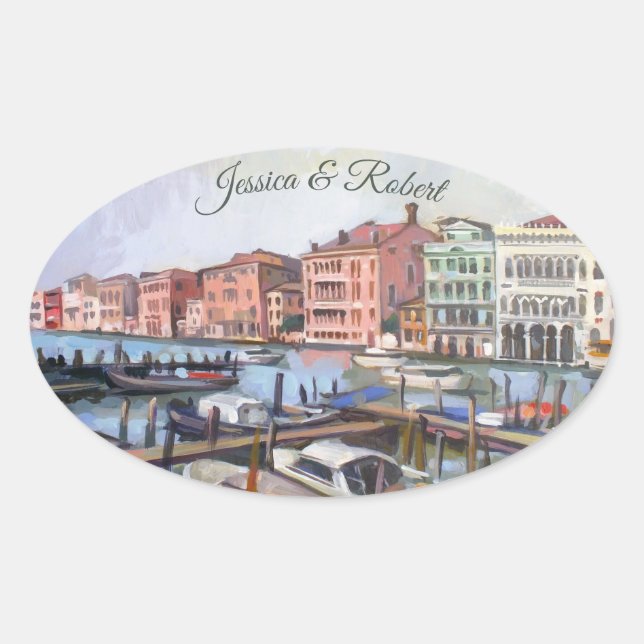 Sticker Ovale Peinture du Grand Canal, Venise, Italie (Devant)