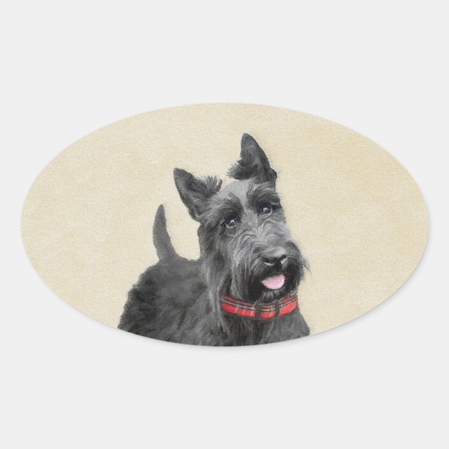 Sticker Ovale Peinture écossaise Terrier - Cute Original Chien A (Devant)