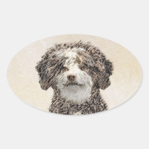 Sticker Ovale Peinture espagnole de chien d'eau - jolie art orig