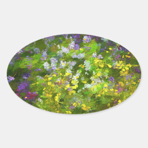 Sticker Ovale Peinture fleur sauvage Impasto - Art Fleur Origina