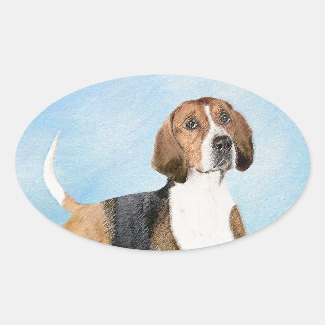 Sticker Ovale Peinture Foxhound en anglais - Joli art original c (Devant)