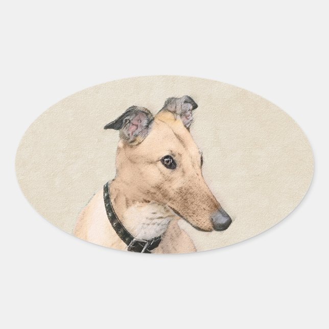 Sticker Ovale Peinture Greyhound - Cute Original Chien Art (Devant)