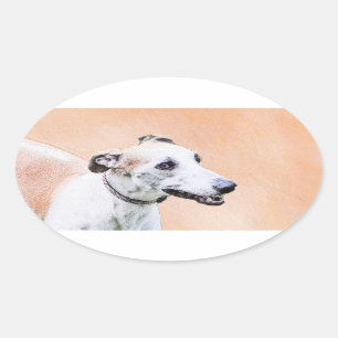 Sticker Ovale Peinture Greyhound - Cute Original Chien Art