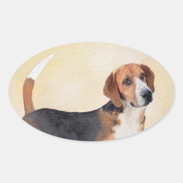 Sticker Ovale Peinture Harrier - Joli art original chien (Devant)