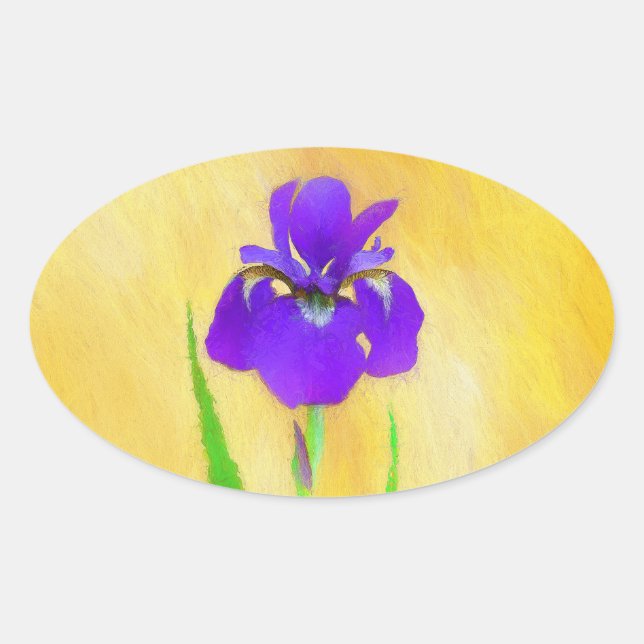 Sticker Ovale Peinture Iris à pois pourpre - Chien original mign (Devant)