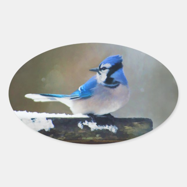 Sticker Ovale Peinture Jay Bleu - Art Oiseau Original (Devant)