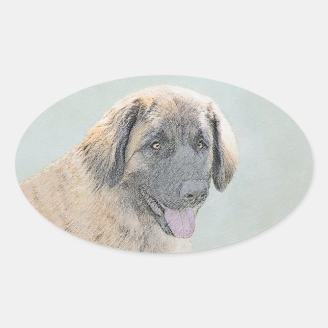 Sticker Ovale Peinture Leonberger - Joli art original chien (Devant)