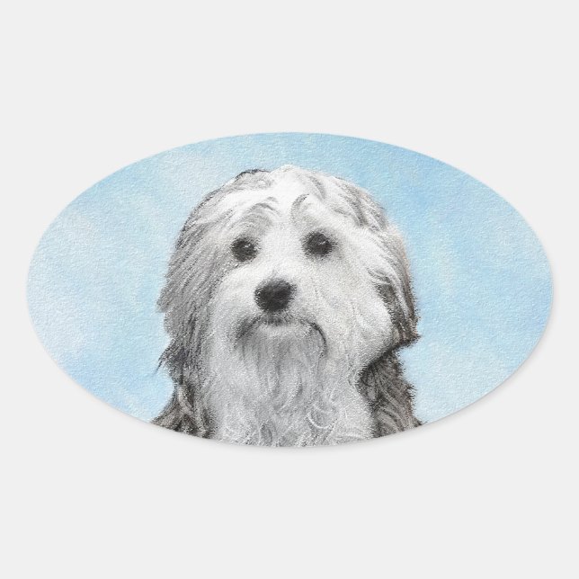 Sticker Ovale Peinture Lowchen - Cute Original Chien Art (Devant)