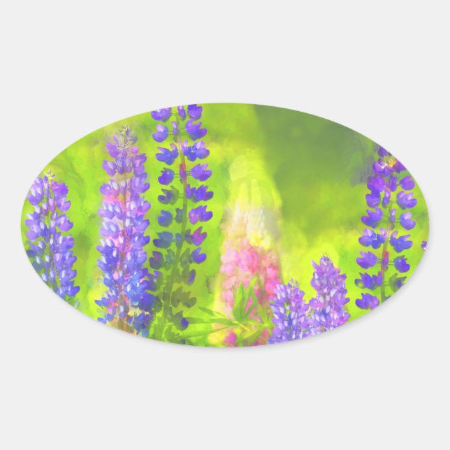 Sticker Ovale Peinture Lupine - Art Fleur Original (Devant)