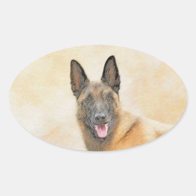 Sticker Ovale Peinture Malinoise belge - Cute Original Chien Art (Devant)
