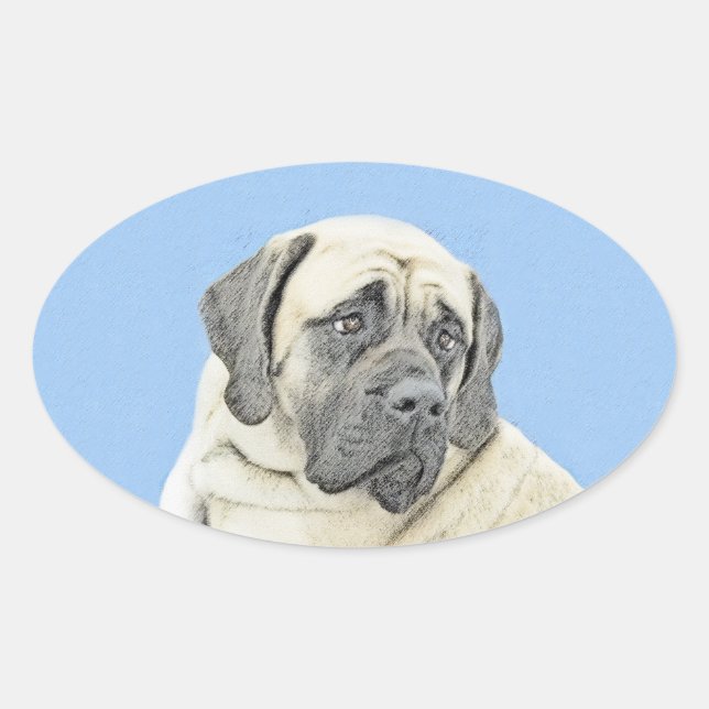 Sticker Ovale Peinture Mastiff (Fawn) anglaise - Art Chien origi (Devant)